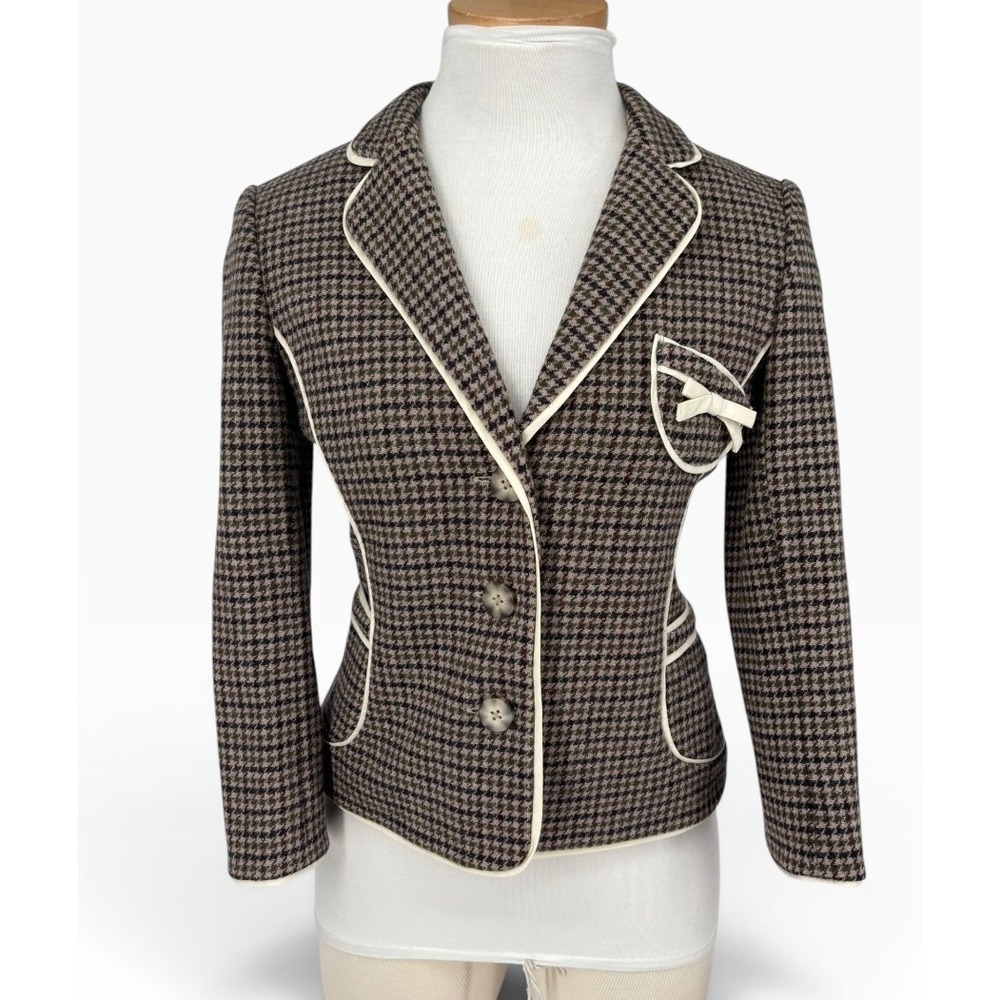 Juicy Couture Blazer Womens P Brown Excellent Houndstooth Dark Academia Y2K Bow